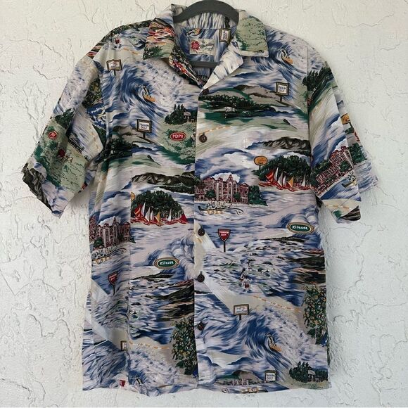 HILO HATTIE Shirt Mens Size Medium Button Down Hawaiian Floral Beach Surf VTG - Picture 1 of 9
